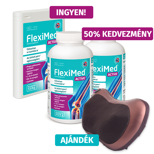 Natural Pharmaceuticals FlexiMed® Active FlexiMed® Active ízületvédő étrend-kiegészítő csomag 50% kedvezménnyel, ingyenes termékkel és túrabotokkal ajándékba.