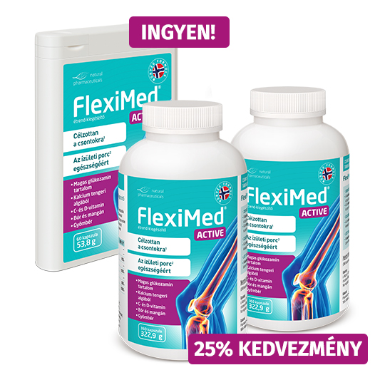 Natural Pharmaceuticals FlexiMed Két nagy csomag FlexiMed® Active ízületi étrend-kiegészítő 25% kedvezménnyel, plusz egy kis csomag ingyen és nordic walking botok ajándékba.